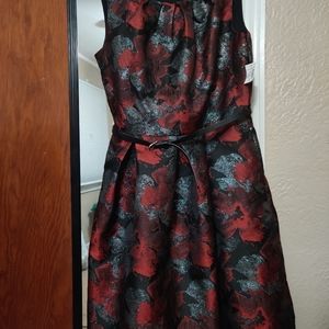 BELTED FLORAL JACQUARD DRESS